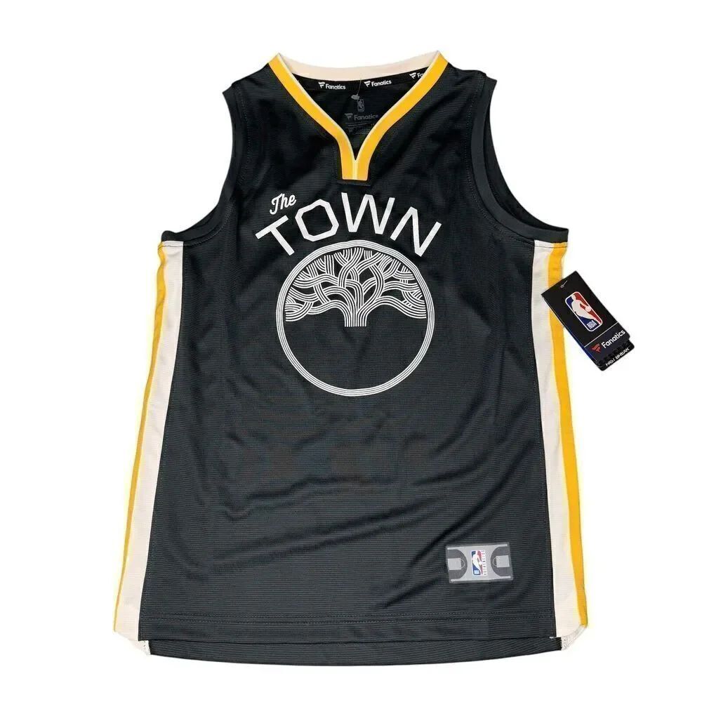 NBA Fanatics YOUTH Sz L 12-14 Golden State Warriors The Town Jersey Gray Yellow